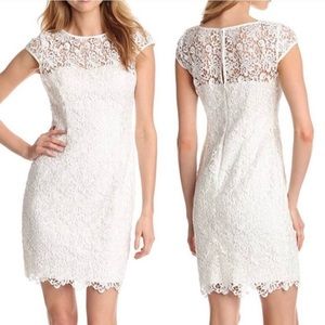 Adrianna Papell White Lace Overlay Wedding Bridal Shower Formal Dress Size 10